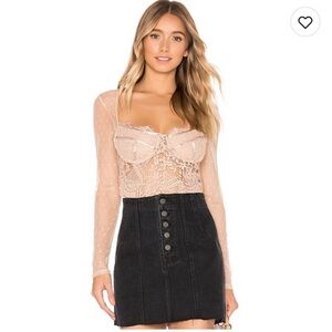 Bardot Farrah Beige Lace Bodysuit in nude